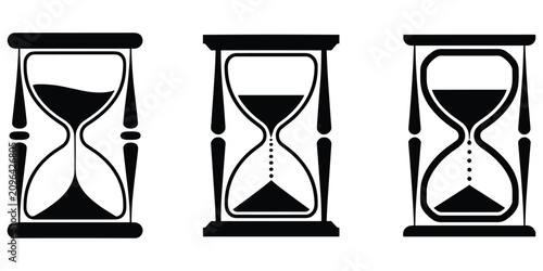 Three hourglass icons with varying sand levels, illustrating concept of time progression