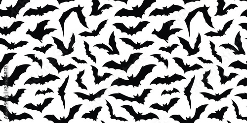 Foto Black bats flying seamless pattern on white background halloween design element