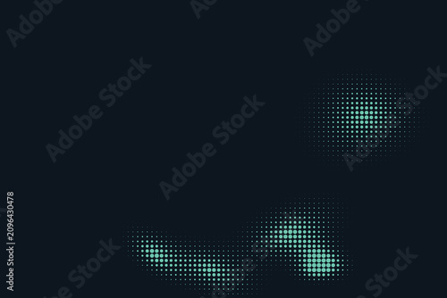 Tableau sur toile Halftone glow blobs on dark background, greenish-blue pixelated luminescent abst