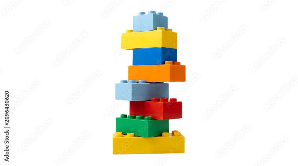 Fototapeta premium Colorful stack of building blocks with yellow, red, and blue bricks