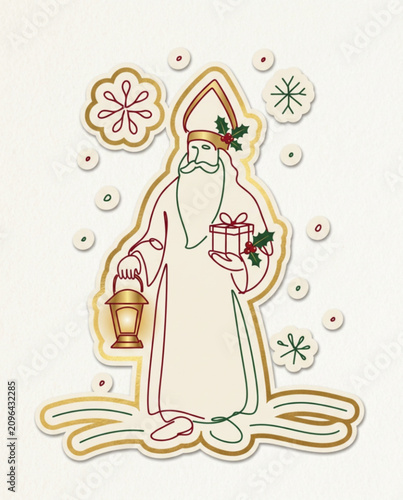 Christmas, Santa Claus, vector illustration, holiday decoration, gift, lantern