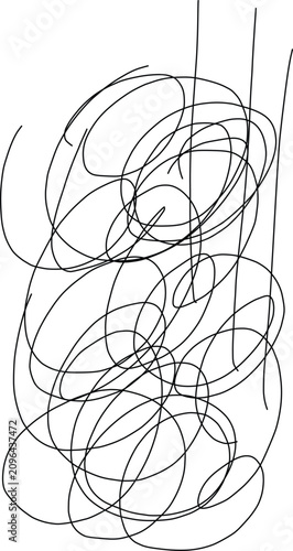 Abstract hand drawn black scribbles and loops on white background