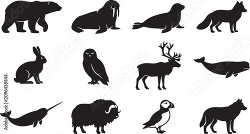 Bild auf Leinwand Black and white of various animals walking in different poses elephant giraffe h