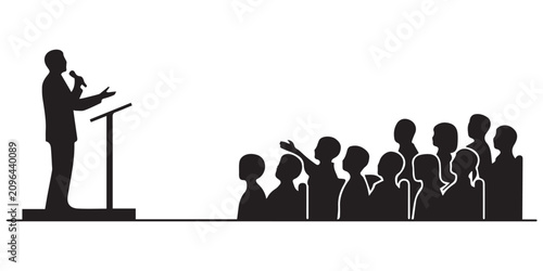 Quadro su tela A black silhouette icon representing a professional public speaker giving a spee