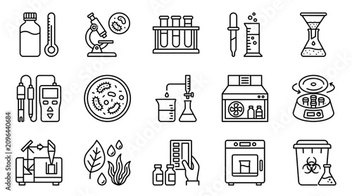 Obraz na płótnie Modern Black and White Line Icons Set Featuring Laboratory Equipment Scientific