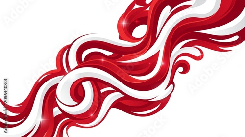 Elegant Abstract Red and White Swirling Wave Lines Flowing Graphic Background Design Element