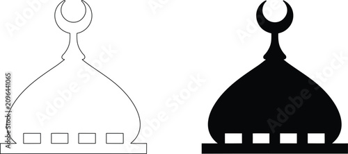 Obraz na plátně Islamic mosque dome silhouette with crescent moon symbol and geometric window details for religious holiday design ico