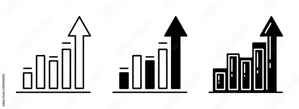 Obraz premium Growth Chart Icons, Bar Graph Set, Upward Trend Arrows, Business Analytics