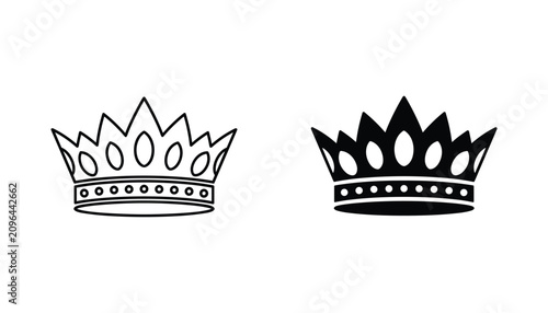 Bild auf Leinwand Crown vector icon isolated on white Black and white outline line art and solid g