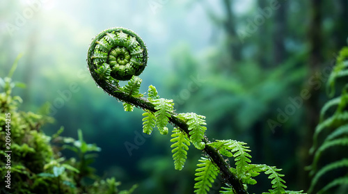 Fern frond with coiled young leaf, green plant detail