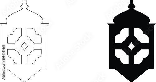 Photography Ornamental lantern icon set with intricate geometric pattern cutouts for traditional ramadan celebration graphic design