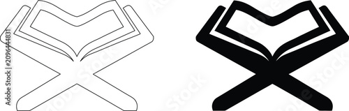 Canvastavla Quran book stand outline and filled version isolated vector illustration, muslim holy book, eid al-adha