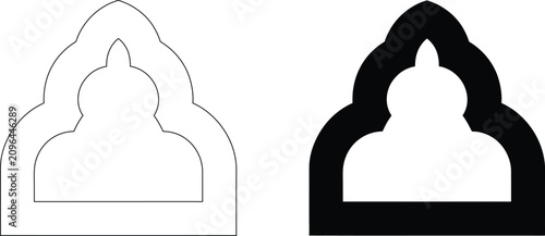 Schilderij op canvas Arch doorway frame icon set featuring ornate outline and solid black shapes for architectural or religious design work