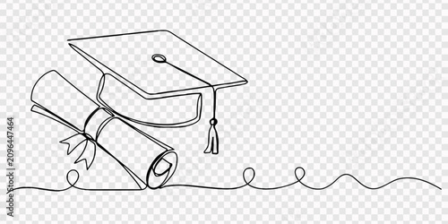 Фотография Minimalist one line illustration of a graduation cap and diploma, representing e
