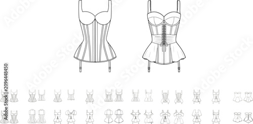 Bild auf Leinwand Collection of line art illustrations of corsets and bustiers in various styles l