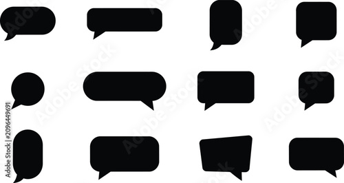 Various black speech bubbles on transparent background for chat and dialogue  communication symbols