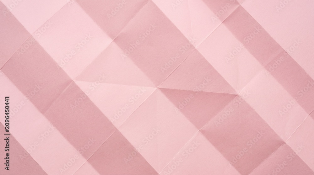 Fototapeta premium Soft Pastel Pink Folded Paper Texture with Delicate Diagonal Creases and Smooth Geometric Facets, Seamless Blush Background for Beauty Branding, Invitations, Packaging, Stationery and Mockups