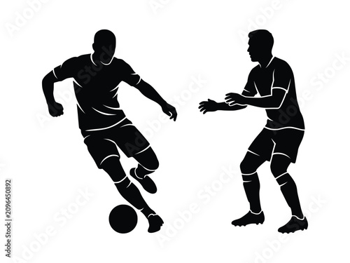 Foto Two soccer players in close confrontation with ball, skilled dribbling and defending