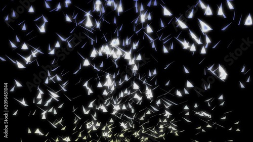 Creative design of floating triangular shards in dark space with digital light patterns, ideal for backgrounds, graphics, and abstract visual projects.