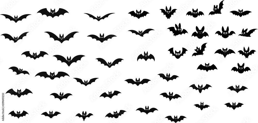 Fototapeta premium Numerous black bat silhouettes for halloween decorations and spooky themed designs