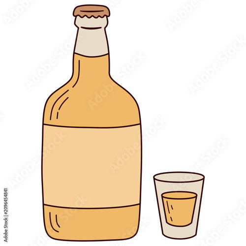Tequila Bottle and Shot Glass
