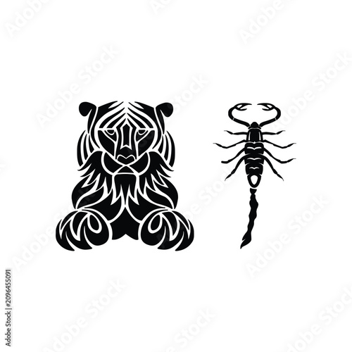 Print scorpion art animal design black white tattoo