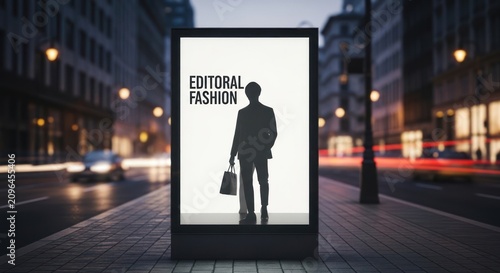 Editorial fashion advertisement silhouette on a city street display