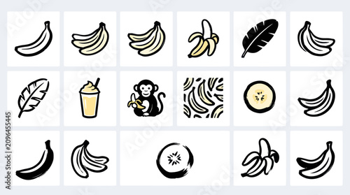 Photography Collection of Hand Drawn Banana Icons and Illustrations.
