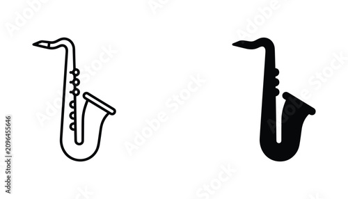 Photography Saxophone vector icon isolated on white Black and white outline line art and sol