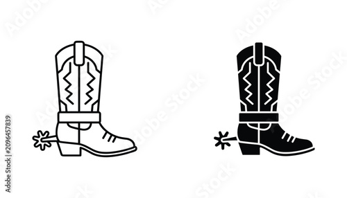 Принти на полотні Cowboy boot vector icon isolated on white Black and white outline line art and s