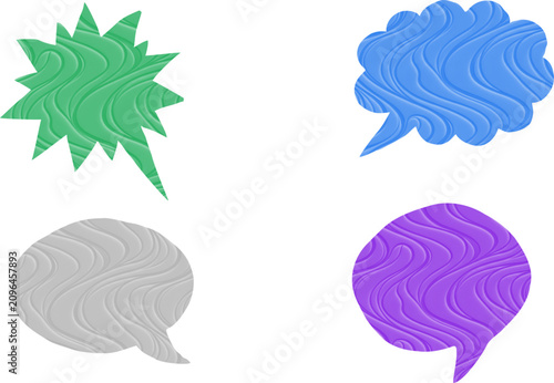 Colorful speech bubble set with wavy textures for communication design