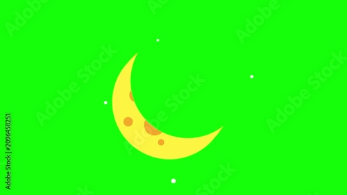 Cartoon Crescent Moon and Twinkling Stars Green Screen Animation