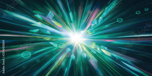 Photos Abstract teal and cyan light burst with geometric motion lines abstract backgrou