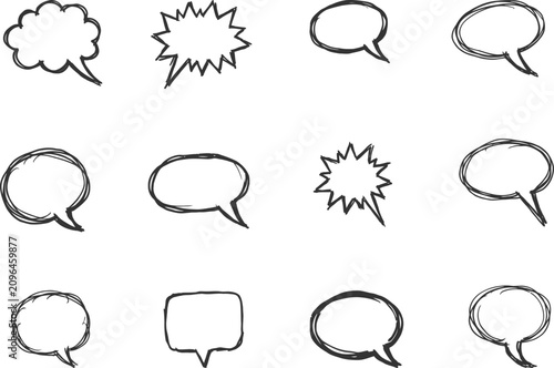 Collection of hand drawn speech bubbles and thought balloons for creative projects
