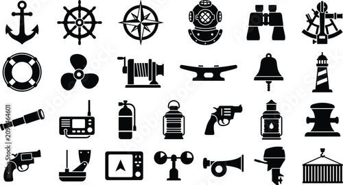 Foto Maritime and Nautical Silhouette Icons for Navigation, Seafaring, and Marine Equ