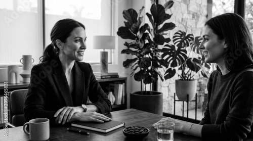 Two Professional Women Collaborating In A Modern Office Environment