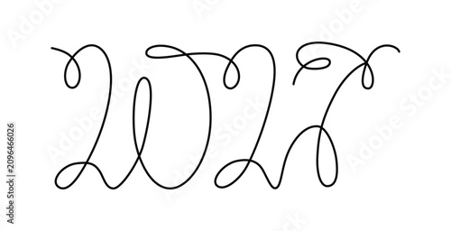 2027 sign - decoration continuous line hand drawing sign for year calendar. Editable stroke single line