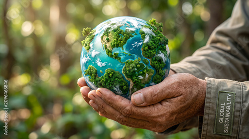 Concepto de protección del planeta mediante un estilo de vida sostenible y compromiso ambiental.