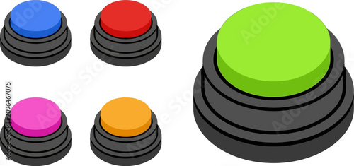 Answer buzzer commonly used for trivia games or training. Colorful push buttons, a voice recordable speech button often used for educational or pet training purposes.
