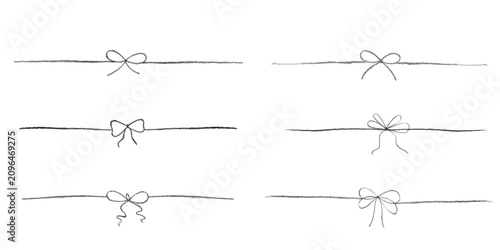 Chalk coquette bow on ribbon set. Hand drawn vector illustration isolated on white background for design template wedding, Birthday, Christmas decoration or discount, sale.