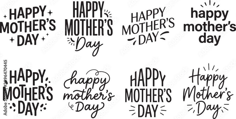 Obraz premium Happy mothers day typography lettering icon set with creative hand drawn text layouts
