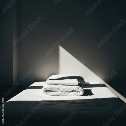Sunlit Morning Bed With Folded Comforter And Crisp Linens