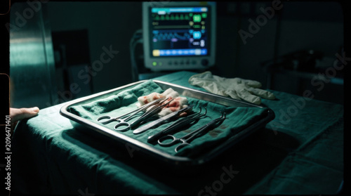 Surgical Instruments And Monitoring Equipment In A Sterile Operating Room Environment