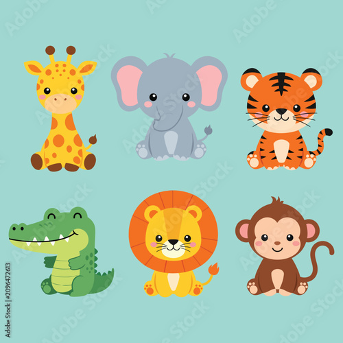 Photography Sweet sitting baby zoo animals collection