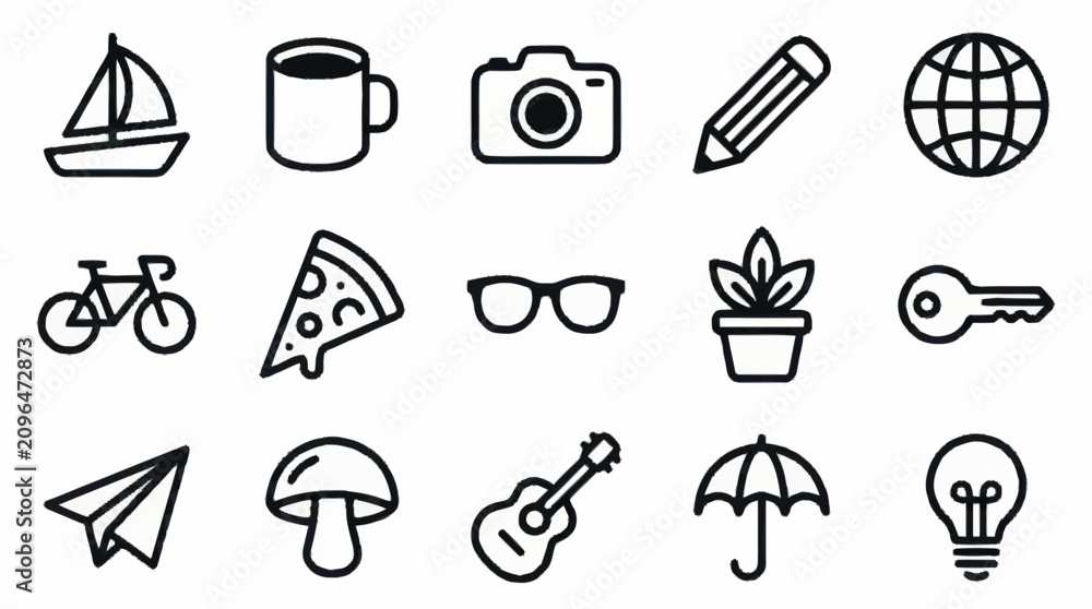Fototapeta premium Collection of minimalistic line art icons for various themes.