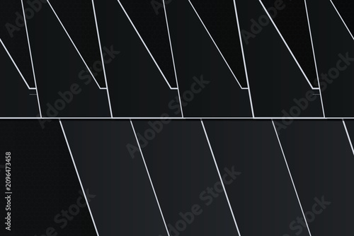 Cuadro en lienzo Geometric metallic slats with sharp white lines on dark gradient background, dia