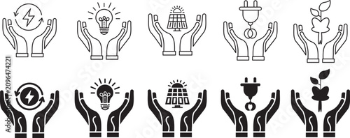 Creative conservation display showing a save energy icon set and eco friendly icons isolated sign for organic packaging labels