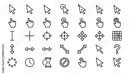 Tableau sur toile Computer Mouse Click Cursor Icon Set Editable Stroke Vector