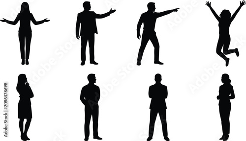 Bild auf Leinwand Business people silhouettes set with men and women in corporate attire posing st