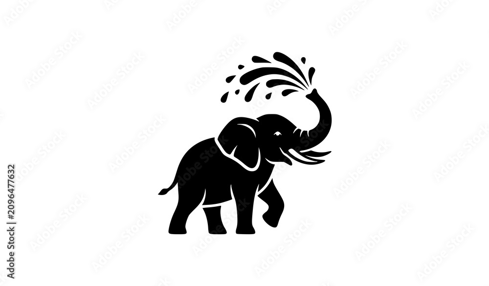 Obraz premium Elephant Water Spray Black Silhouette Wildlife Vector Icon